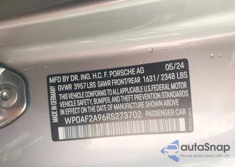 2024 Porsche 911 Gt3 Rs/S/T from USA, damaged, VIN WP0AF2A96RS273702